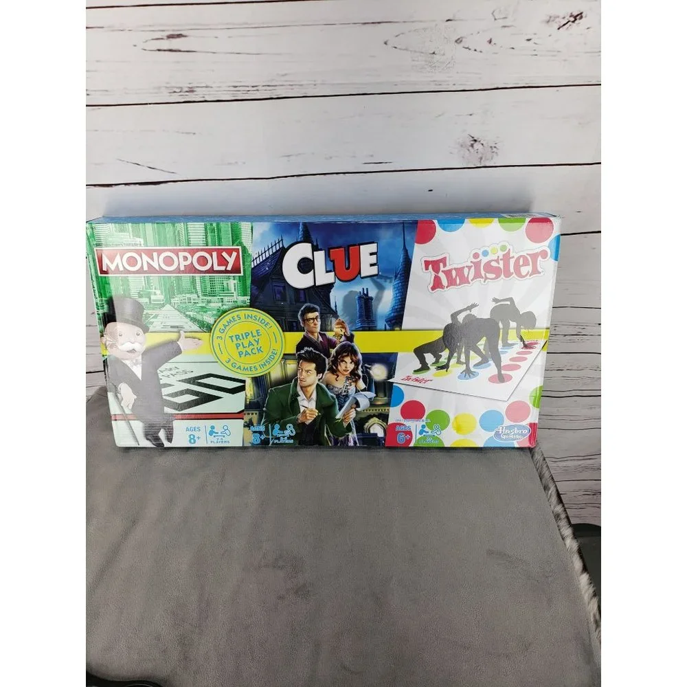 Hasbro Gaming Family‎ Gaming Triple Play Pack 3 Pack Monopoly Clue Twister Game